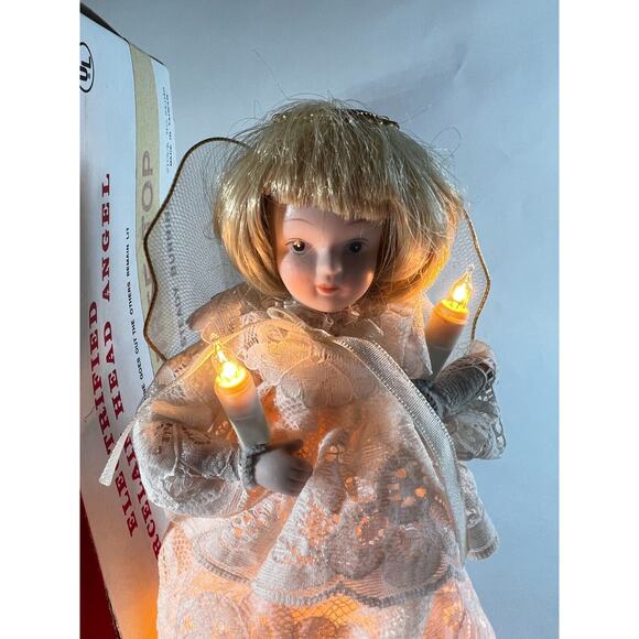 Vintage Lighted Angel Christmas Tree Topper Works Porcelain Face in Original Box - Picture 7 of 16